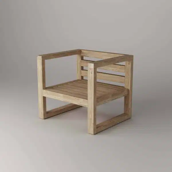 Lounge chair ammarp angled from the front untreated wood