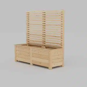 Stor plantekasse med spaljé skrått foran