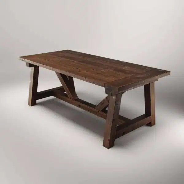 Stable outdoor table viewed from a diagonal front angle