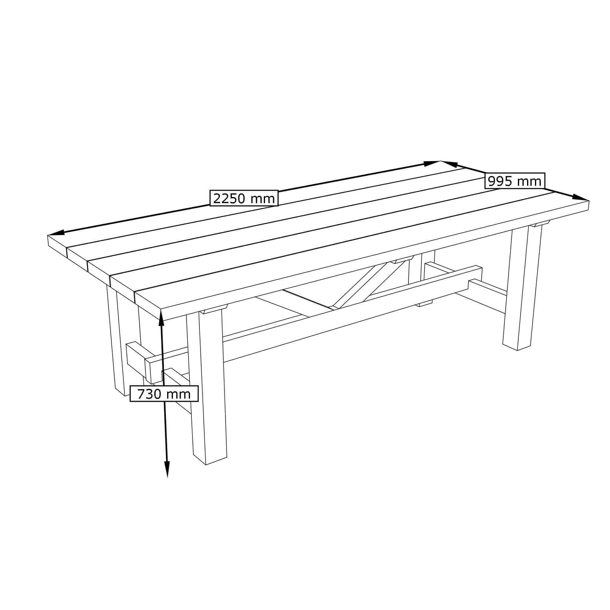 Plank table Enelund Scandinavian - dimensions