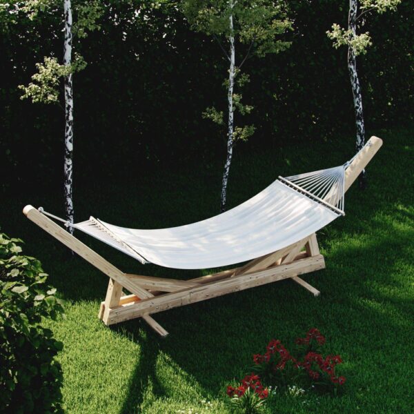 Hammock stand in wooden yard
