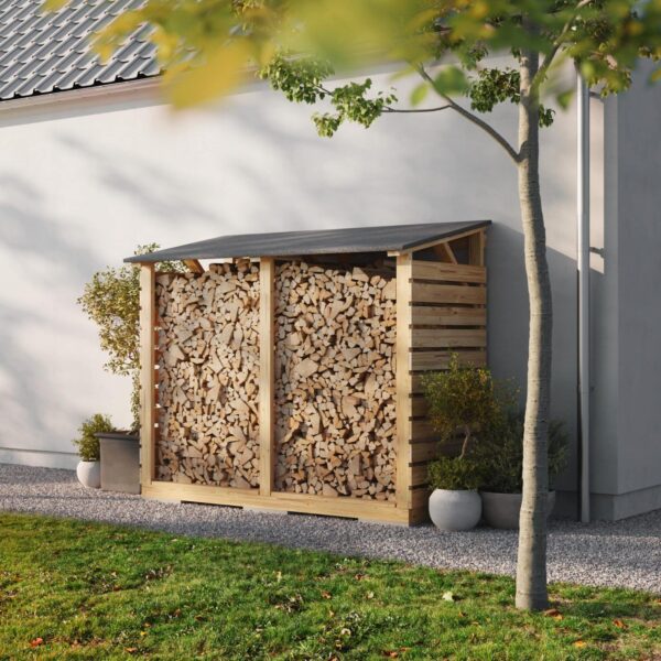 Custom DIY guide Firewood shed against wall