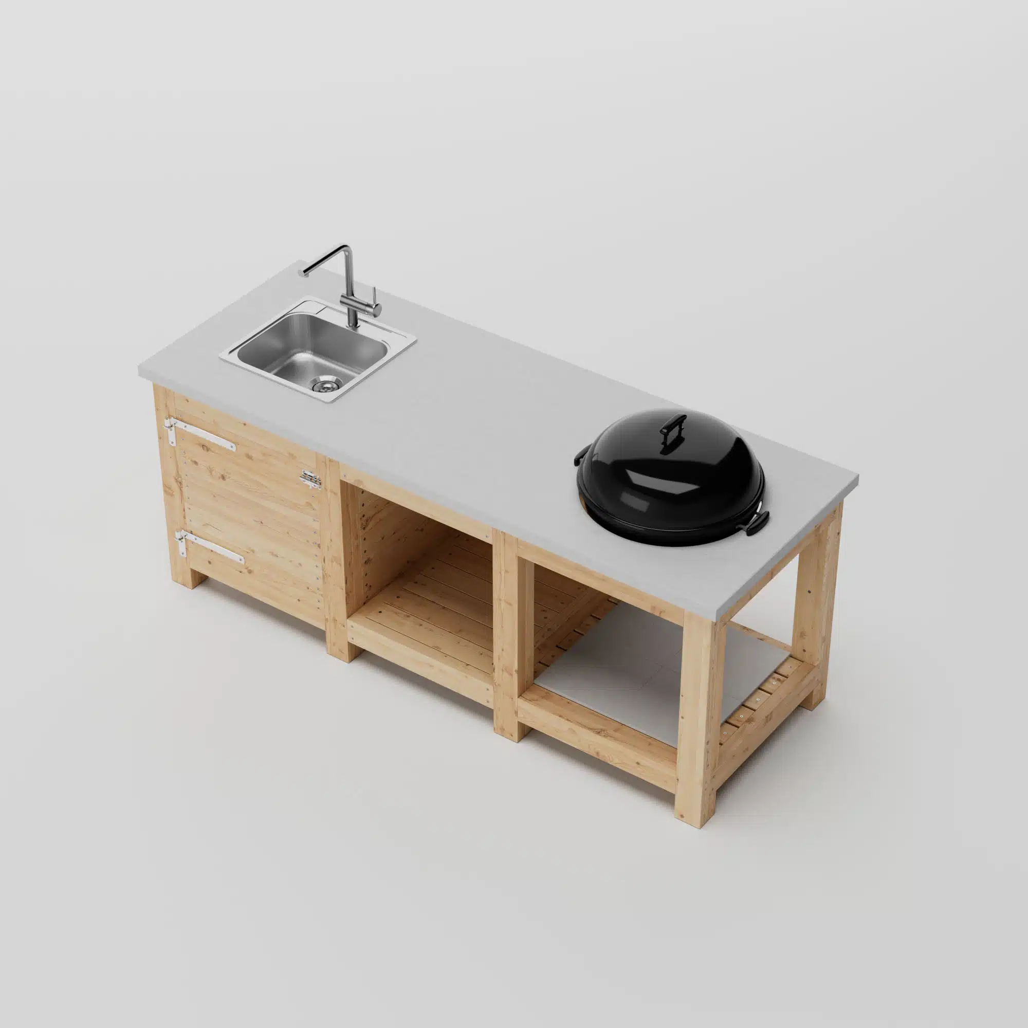 Outdoor kitchen with concrete countertop and grill top view