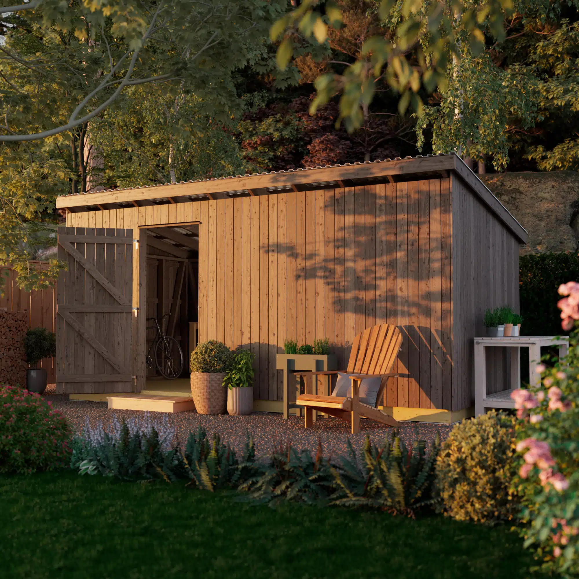 Milieuafbeelding van schuur 15 m2. Bouw een schuur.