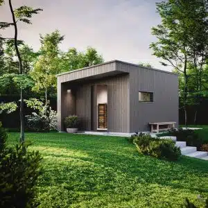 Friggebod 15m2 i en trägård